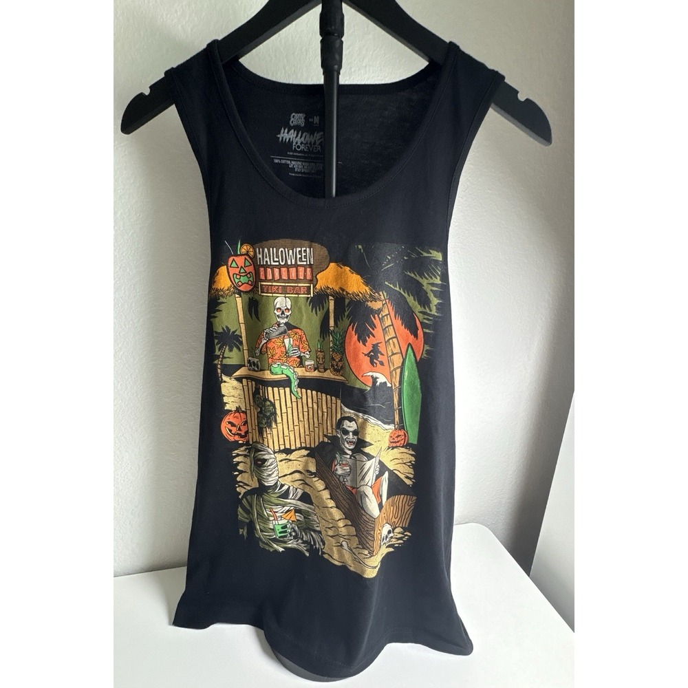 Halloween Forever Camp Collection Womens M Black Tank Top Tiki Bar - Picture 2 of 10